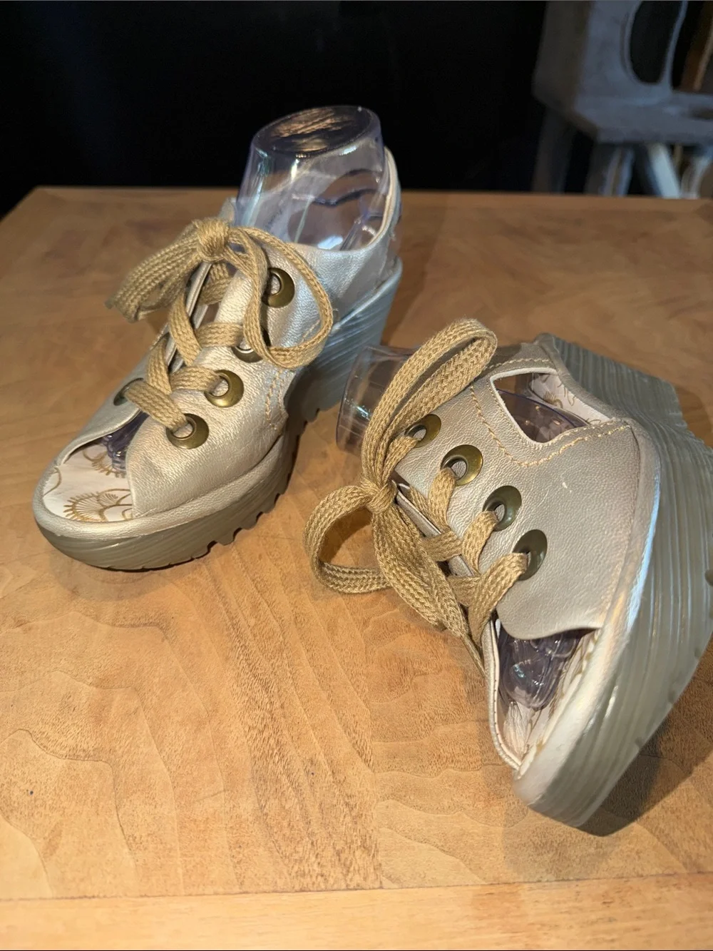 Fly London Ylva Borgogna Open Toe Wedges Size 39
